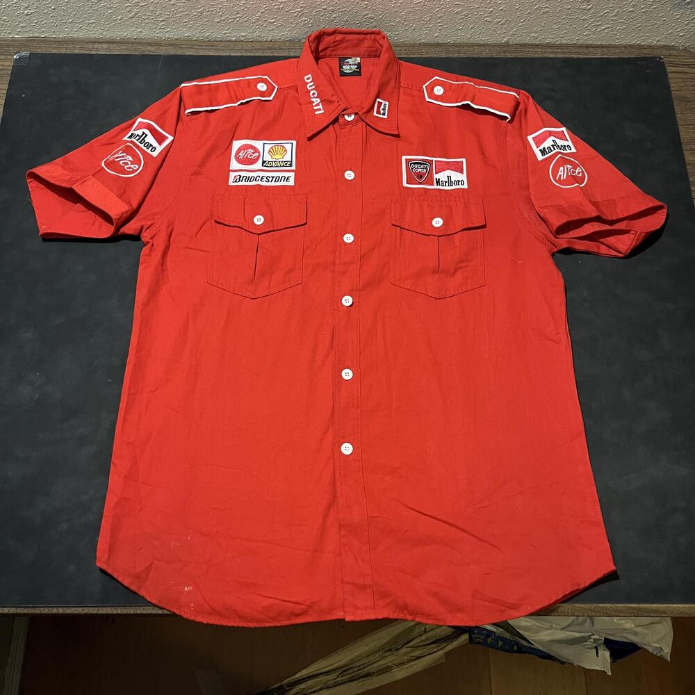 Marlboro Vintage Ducati Motorcycle Shirt Pit Crew 1980s Mechanic Alice Shell F1